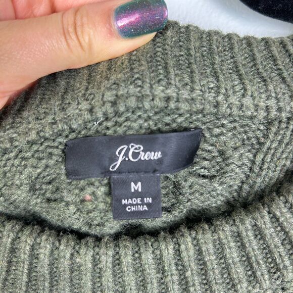 J.Crew Popcorn Cableknit Chunky Lambs Wool Sweater Bauble Pullover Olive Green M - Picture 9 of 10